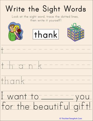 Write the Sight Words: “Thank”