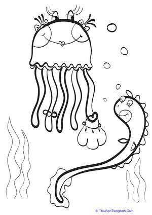 Jellyfish and Eel Coloring Page