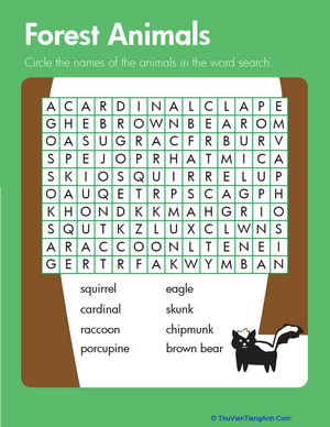 Habitats Word Search: Forest Animals