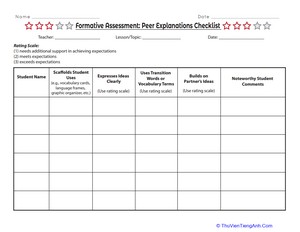 Formative Assessment: Peer Explanations Checklist