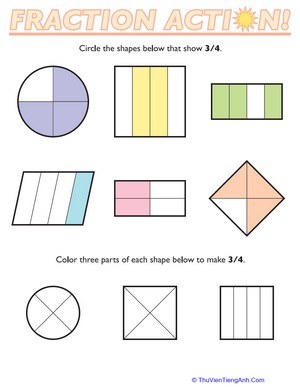 Fractions of Shapes: 3/4