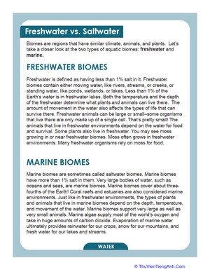 Freshwater Biomes and Saltwater Biomes