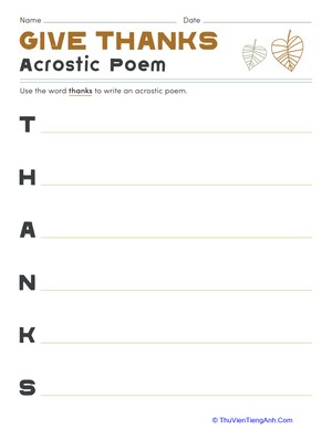 Give Thanks Acrostic Poem