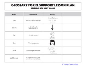 Glossary: Learning New Sight Words