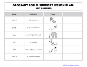 Glossary: Sight Word Notes