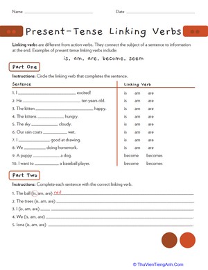 Great Grammar: Present Tense Linking Verbs