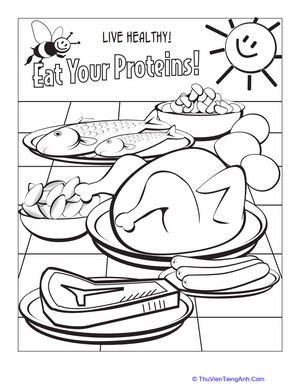 Healthy Eating Coloring Page: Meat and Beans