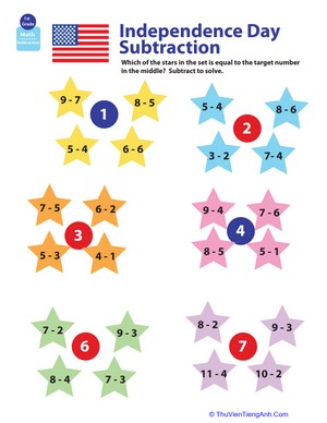 Holiday Math: 4th of July Subtraction