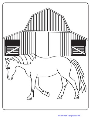 Horse and Barn Coloring Page
