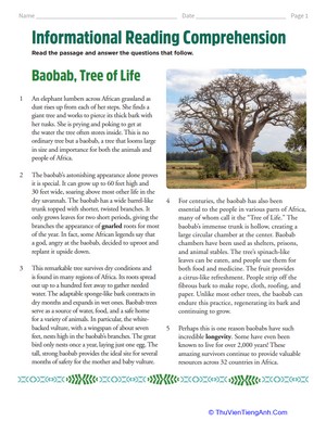 Informational Reading Comprehension: Baobab, Tree of Life