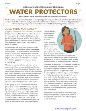 Informational Reading Comprehension: Water Protectors