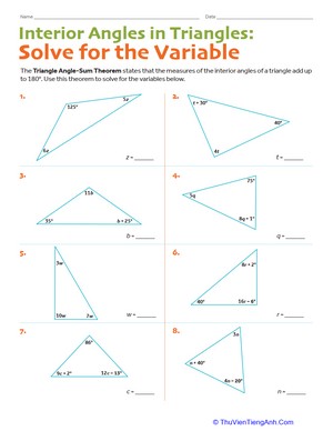Interior Angles in Triangles: Solve for the Variable