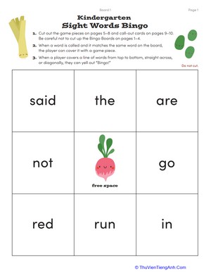 Kindergarten Sight Words Bingo