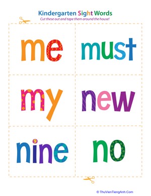 Kindergarten Sight Words: Me to No