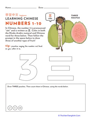 Learn Chinese: Color the Number 3