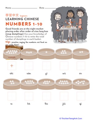 Learn Chinese: Count the Dumplings, Numbers 1-10