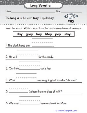 Learning Long Vowels: Long A in Tray