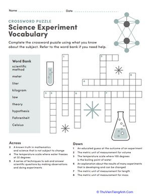 Science Experiment Vocabulary: Crossword