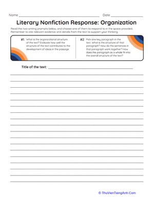Literary Nonfiction Response Prompt: Organization