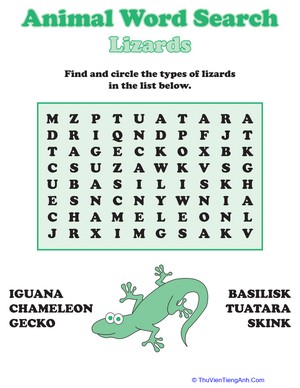 Lizards Word Search