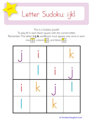 Lowercase Letter Sudoku: ijkl