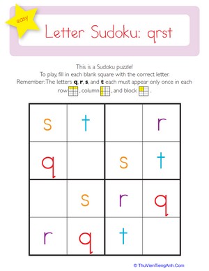 Lowercase Letter Sudoku: qrst