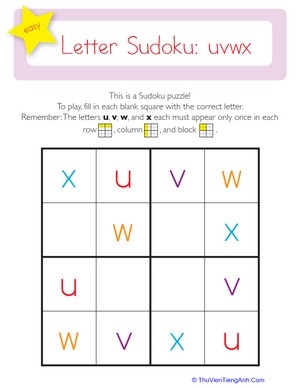 Lowercase Letter Sudoku: uvwx