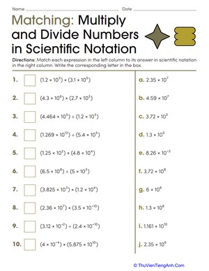 Matching: Multiply and Divide Numbers in Scientific Notation