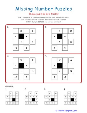Missing Number Math Puzzles