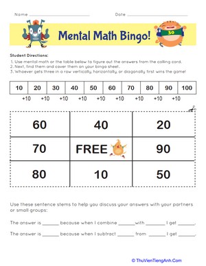 Mental Math Bingo!