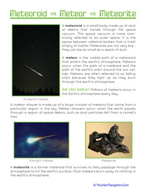 Meteor, Meteorite, Meteoroid