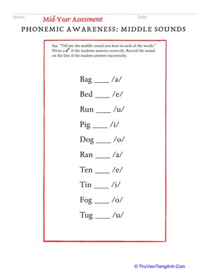 Mid-Year Assessment: Phonemic Awareness: Middle Sounds