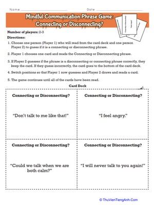 Mindful Communication Phrase Game: Connecting or Disconnecting?