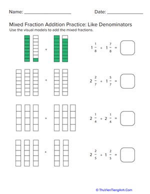 Mixed Fraction Addition With Like Denominators #3