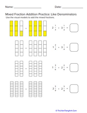 Mixed Fraction Addition With Like Denominators #4