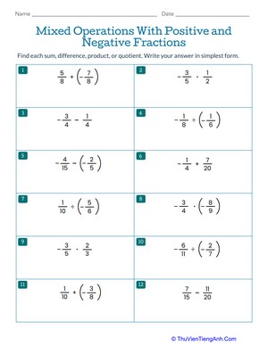 Mixed Operations With Positive and Negative Fractions