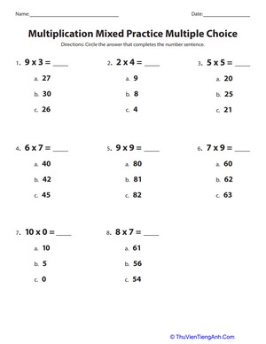 Multiplication Multiple Choice Mixed Practice
