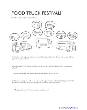 Money Math Problems: Food Truck Festival!