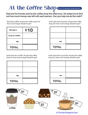Money Problems Math with Subtraction