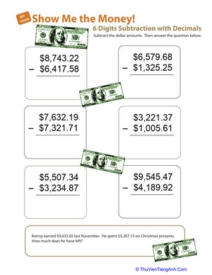 Show Me the Money! Six-Digit Subtraction with Decimals