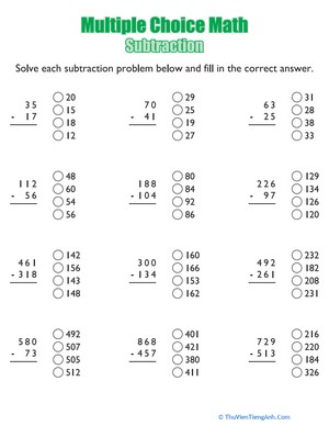 Multiple Choice Math: Subtraction