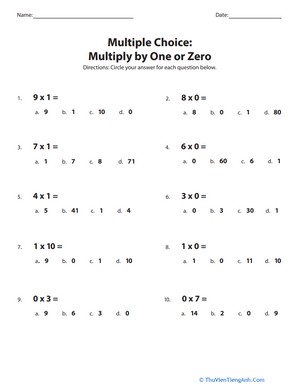 Multiple Choice: Multiply by One or Zero