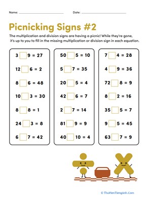 Multiplication & Division: Picnicking Signs #2