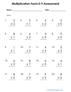 Multiplication Facts 0-9 Assessment