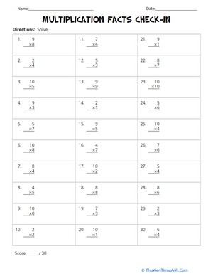 Multiplication Facts Check-In