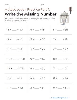 Multiplication Practice Part 1: Write the Missing Number