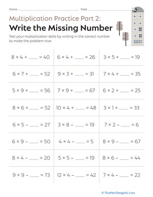Multiplication Practice Part 2: Write the Missing Number