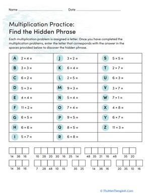 Multiplication Practice: Find the Hidden Phrase