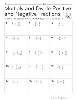 Multiply and Divide Positive and Negative Fractions