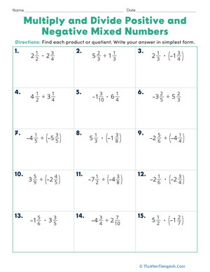 Multiply and Divide Positive and Negative Mixed Numbers